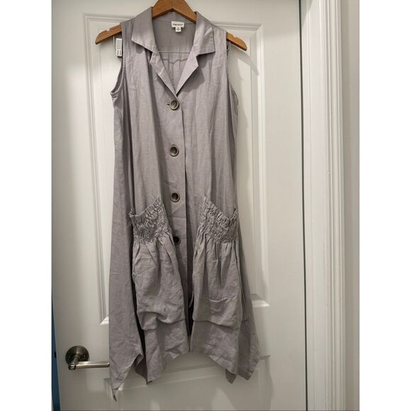 For Cynthia Linen Blend Shark Bite Hem Shirt Dress Size S - Picture 2 of 6